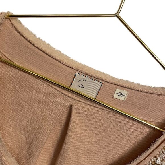 Anthropologie Postmark Beige Cream Sequin Beaded Boxy Fit Pailette Cardigan MED - Picture 4 of 8